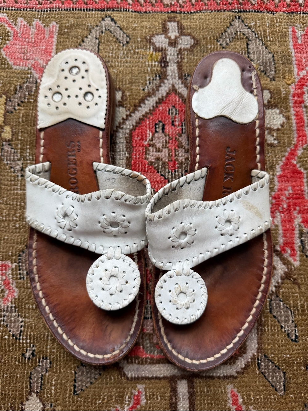 Jack Rogers White Leather Palm Beach Sandals